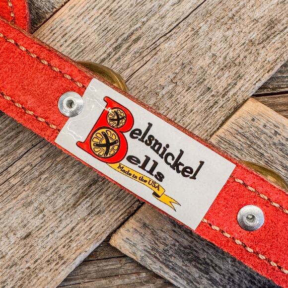 Belsnickel Eagle Charm Red Leather 3 Brass Bell Strap Door Hanger, 14.5”H - Picture 8 of 8